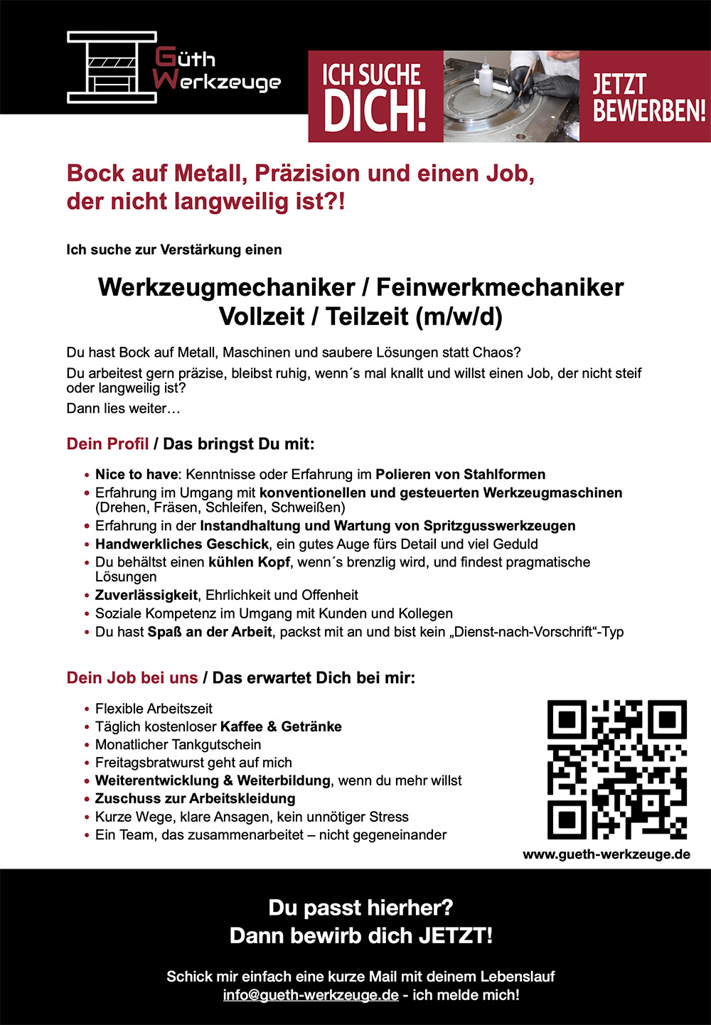 Stellenangebot Werkzeugmechaniker-Feinwerkmechaniker bei Güth Werkzeuge in Vollzeit/Teilzeit